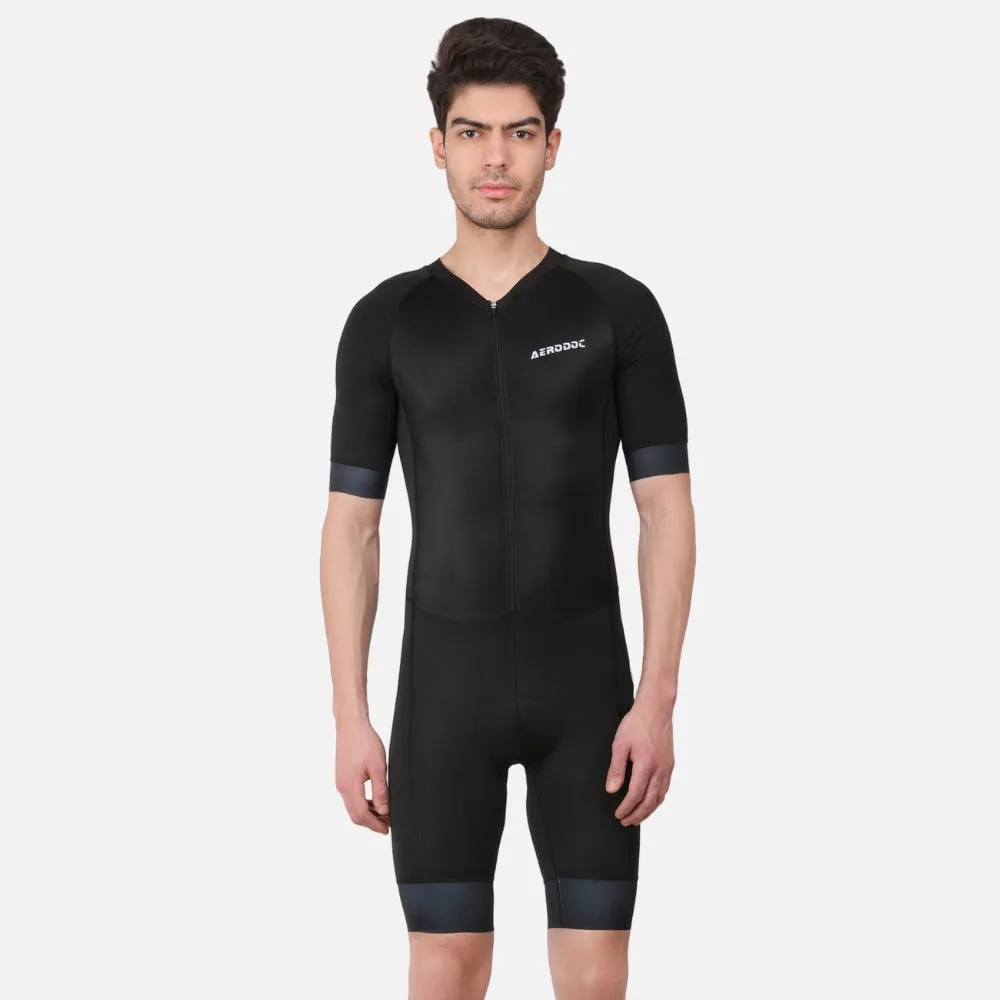 Aerodoc Black Men Triathlon Tri Suit Gel Padded Compression Running Swimming Cycling Skinsuit