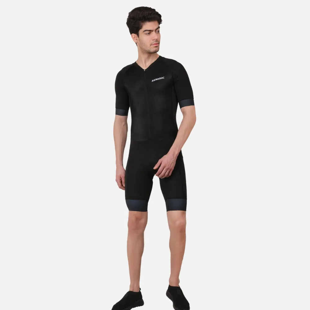 Aerodoc Black Men Triathlon Tri Suit Gel Padded Compression Running Swimming Cycling Skinsuit