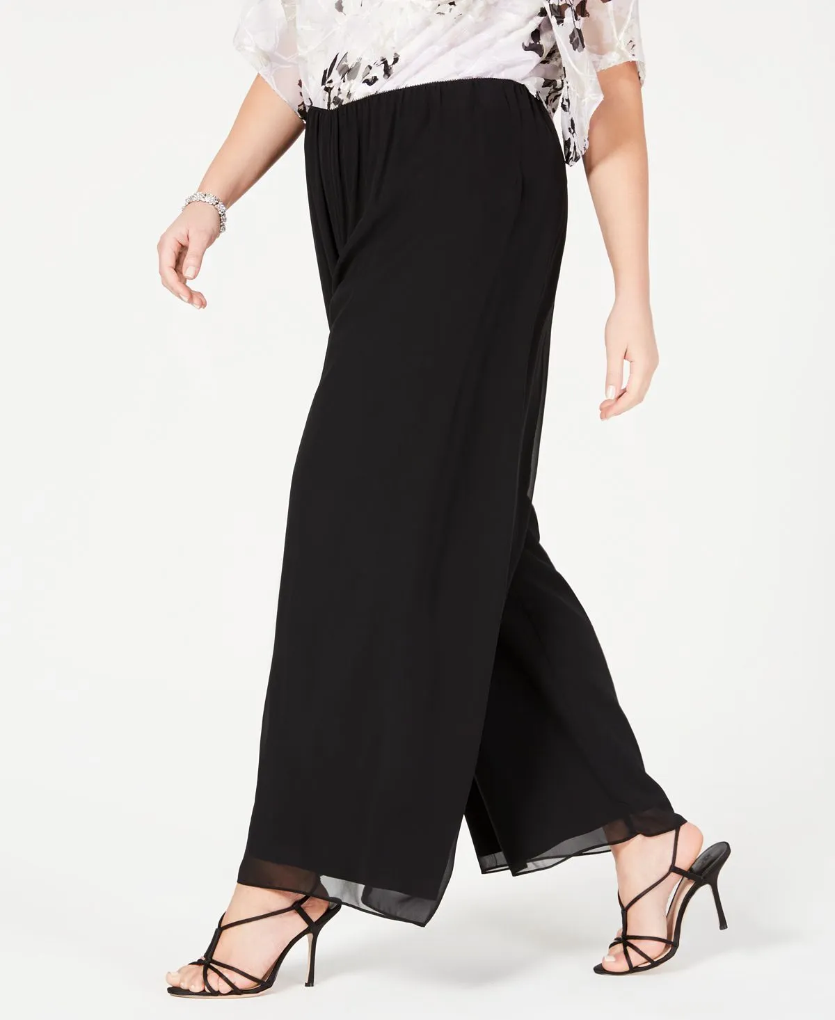 Alex Evenings Plus Size Wide Leg Chiffon Pants, Black