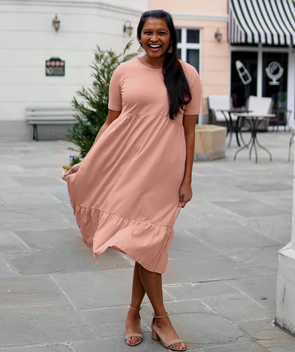 BELLA tiered dress in New Peach