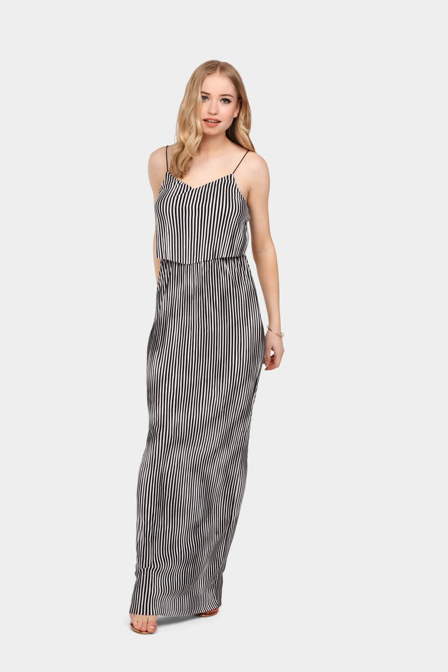 Black Stripe Double Layer Maxi Dress