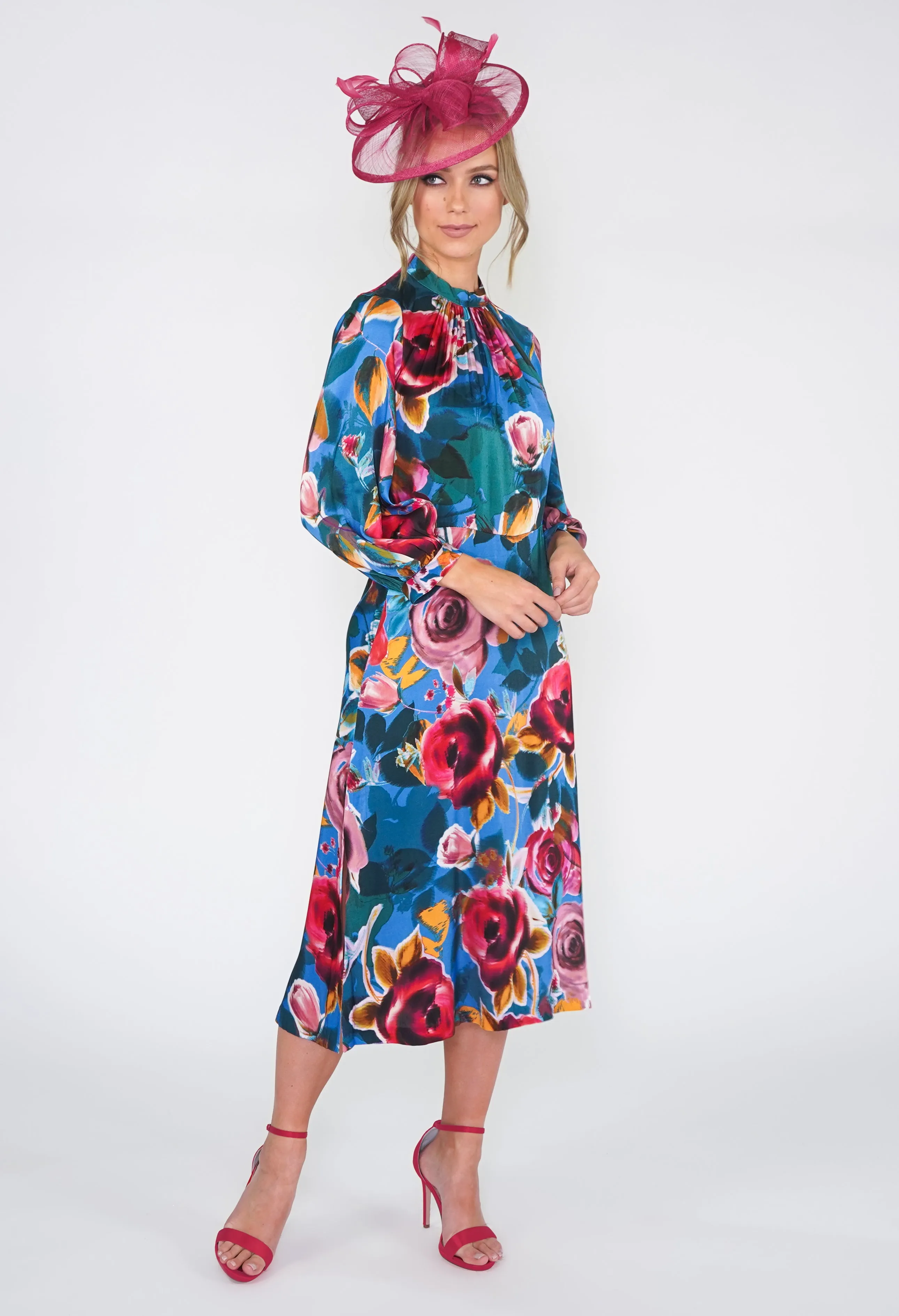 BLUE MIX PRINT A-LINE DRESS