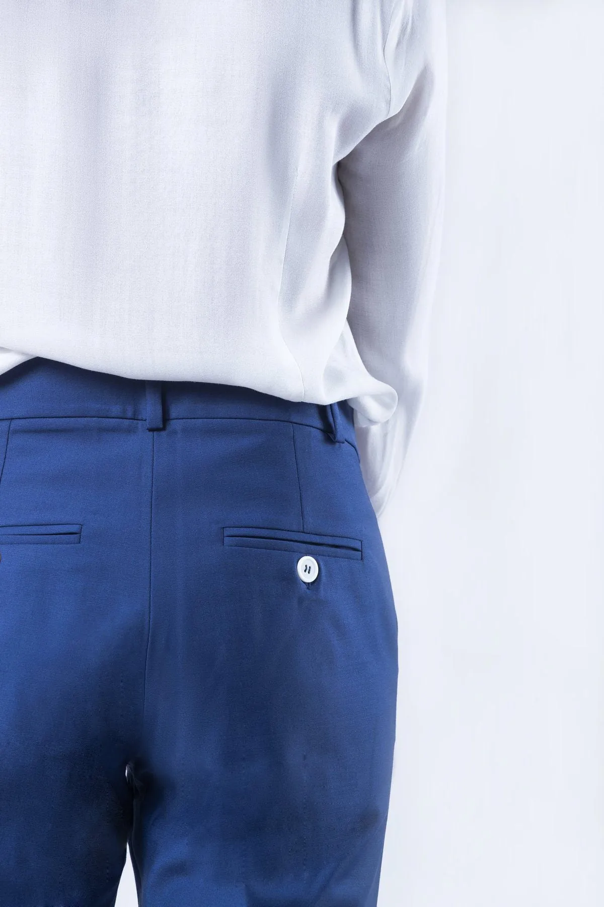 Blue Wide-Leg Stretch Wool Trousers