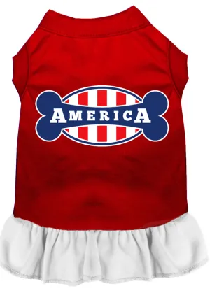 Bonely In America Screen Print Dress Red With White Med