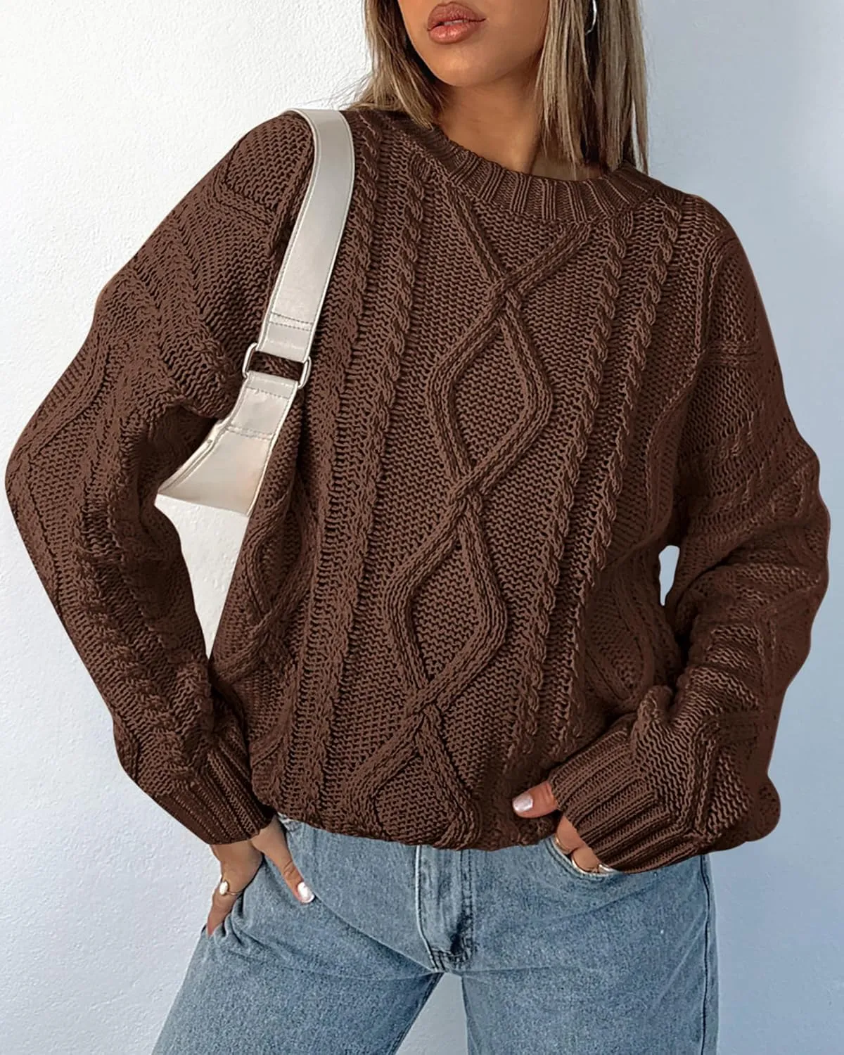 BTFBM Casual Women Long Sleeve Sweater 2025 Fall Ribbed Knit Pullover Loose Crewneck Cable Sweater Jumper Tops