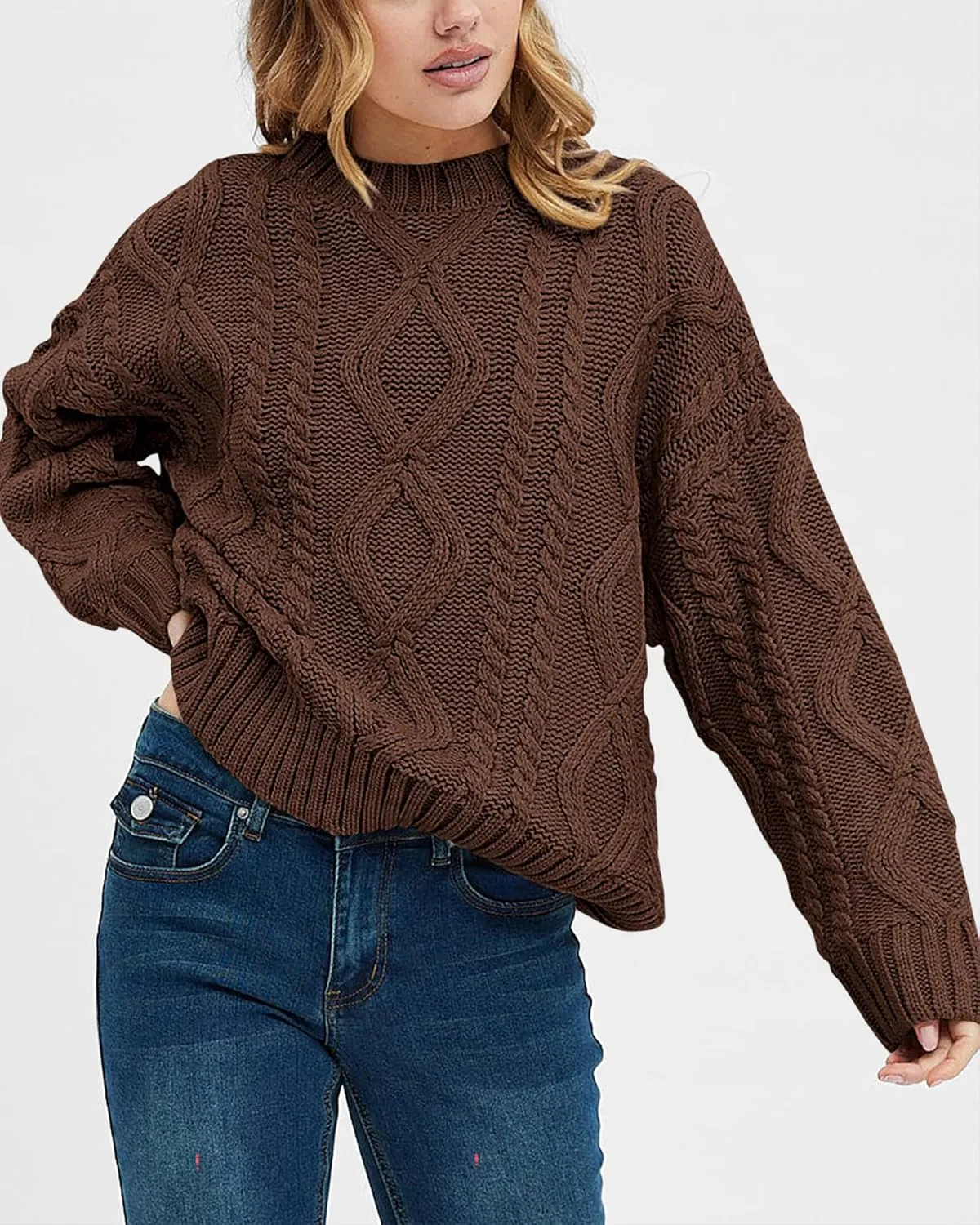 BTFBM Casual Women Long Sleeve Sweater 2025 Fall Ribbed Knit Pullover Loose Crewneck Cable Sweater Jumper Tops