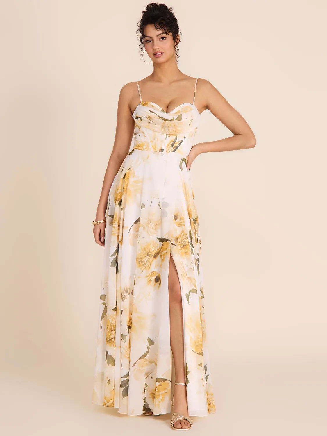 Bustier Floral Chiffon Gown