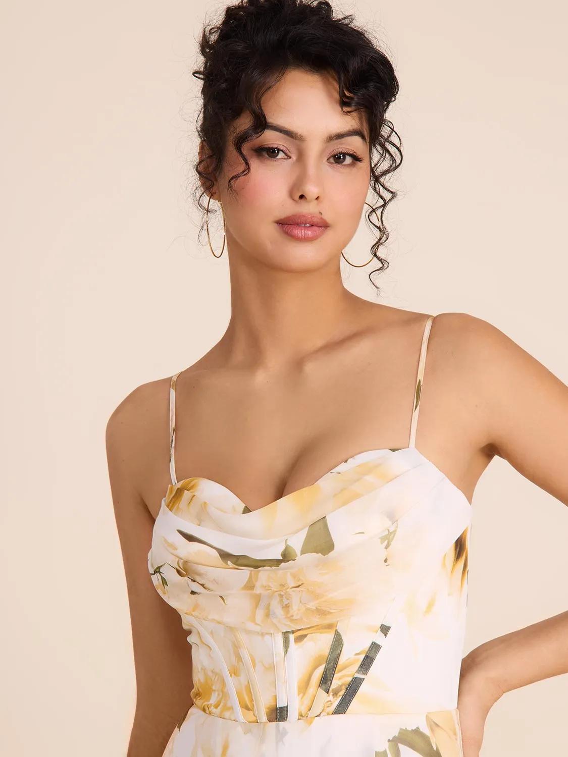 Bustier Floral Chiffon Gown