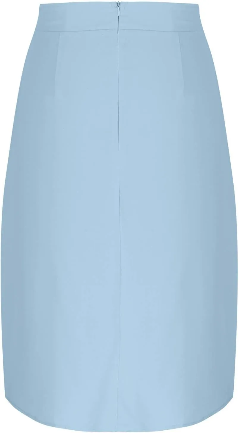 Button Down Skirt for Women Casual High Elastic Waist Pleated Linen A Line Skirts Summer Solid Swing Short Skirt