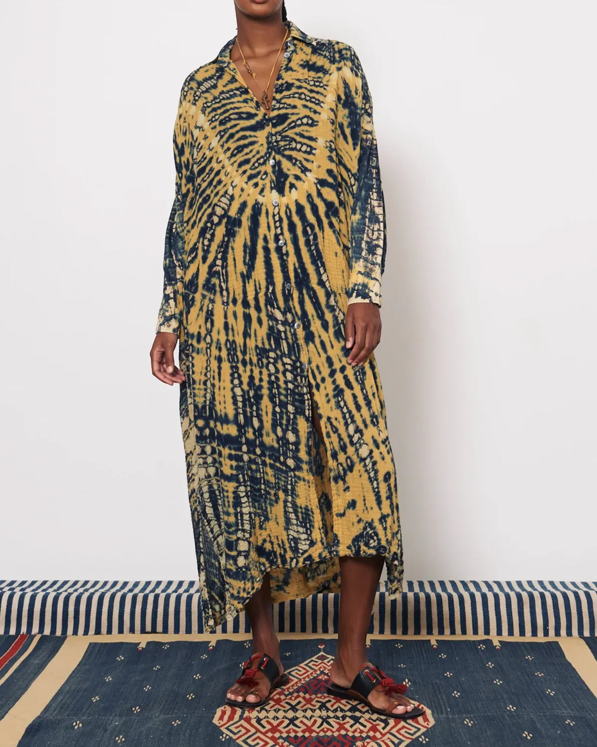 Caftan Shirt Duster | Yellow Navy