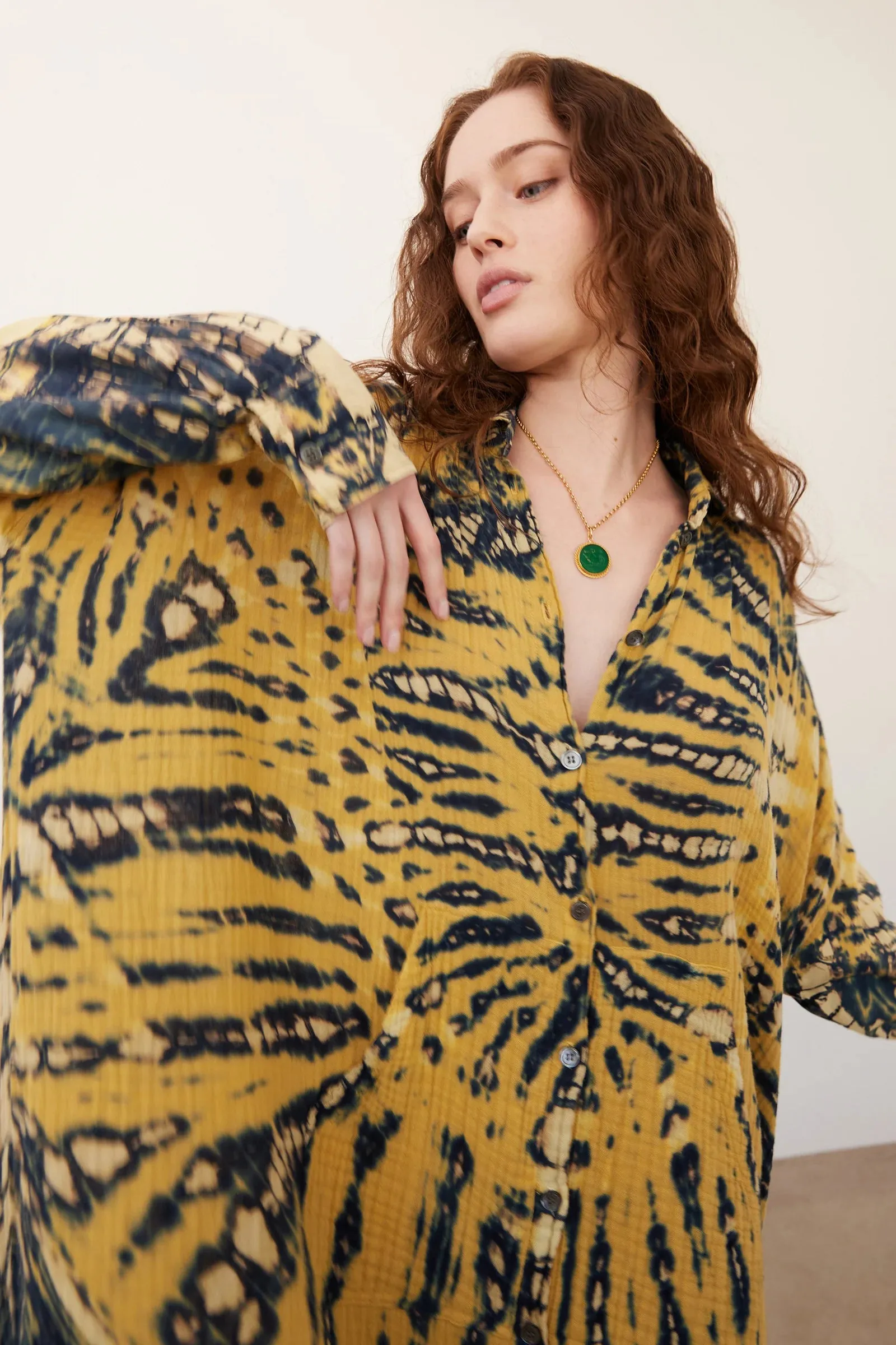 Caftan Shirt Duster | Yellow Navy