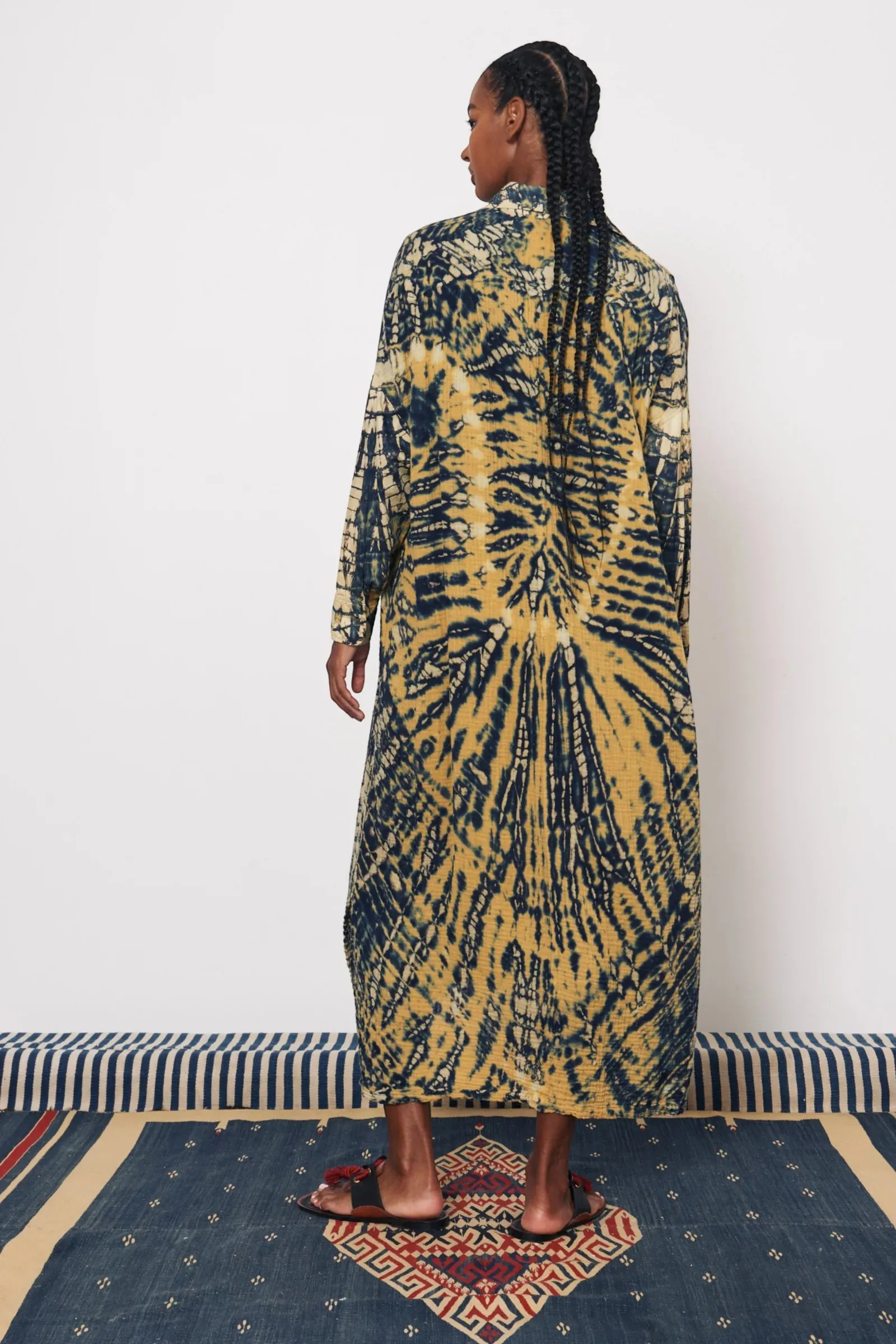 Caftan Shirt Duster | Yellow Navy
