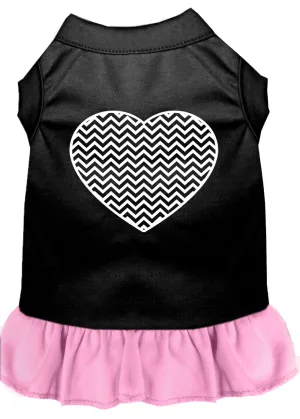 Chevron Heart Screen Print Dress Black With Light Pink Xl