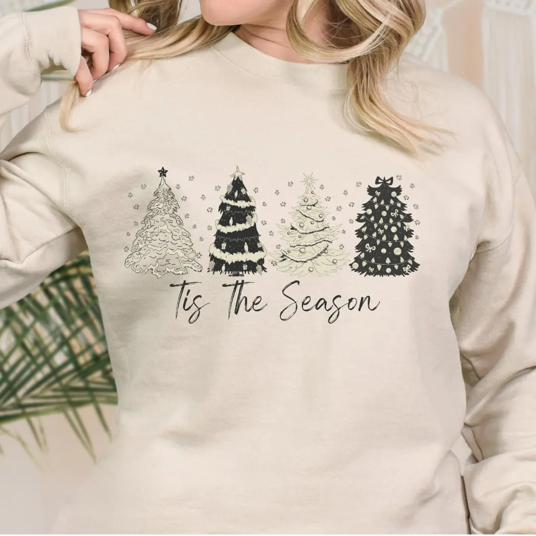 Christmas Pine Tree Sweatshirt, Christmas Sweaters For Women, Merry And Bright Xmas Sweater