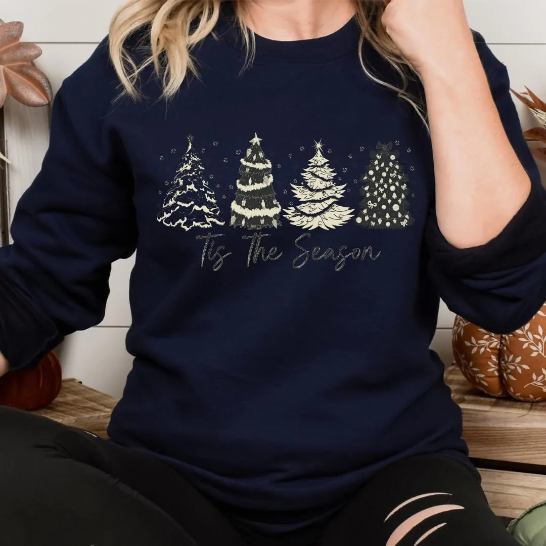 Christmas Pine Tree Sweatshirt, Christmas Sweaters For Women, Merry And Bright Xmas Sweater
