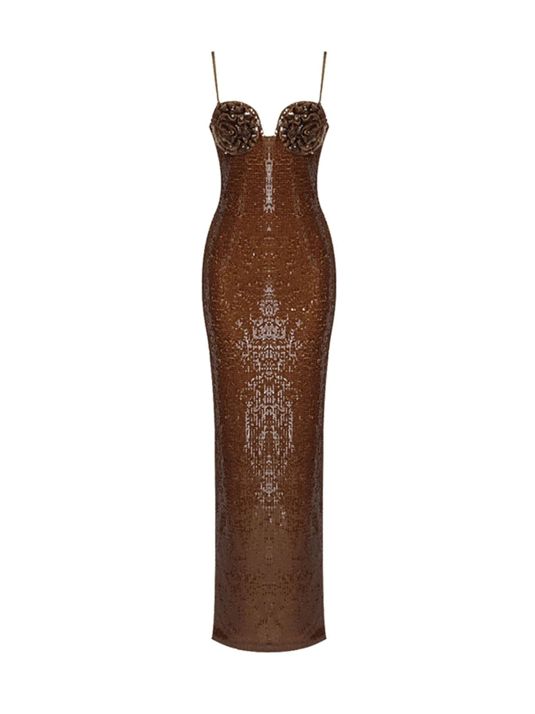 Cordelia Sequin Maxi Dress in Brown