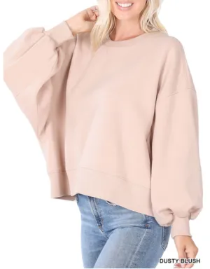 Curvy Dusty Blush Balloon Sleeve Sweatshirt