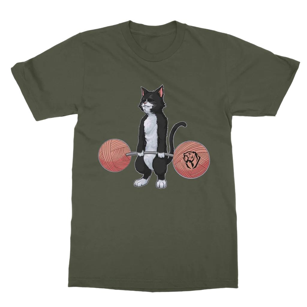 Deadlifting Tuxedo Cat T-shirt (UK)