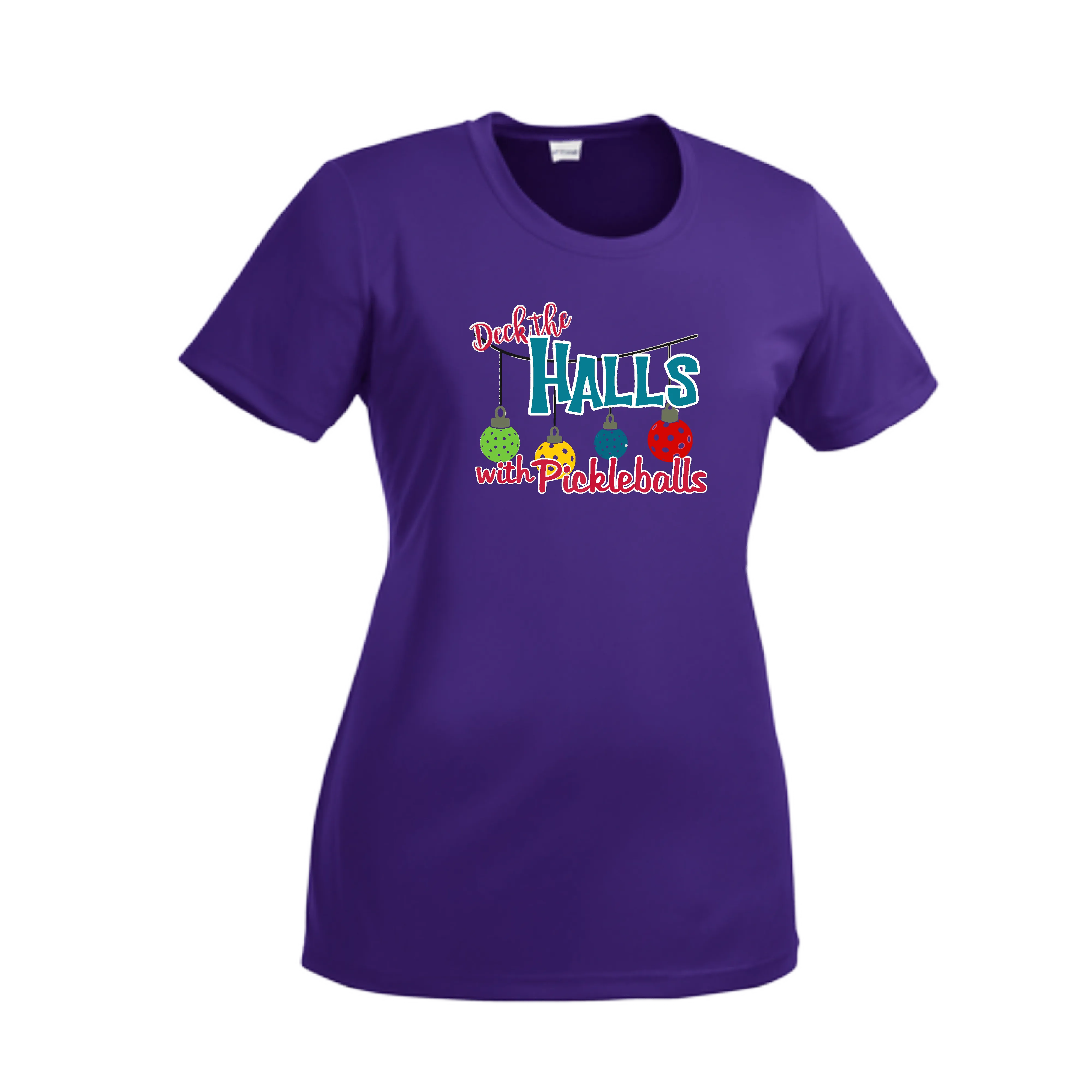 Deck the Halls with Pickleballs | Women’s Short Sleeve Crewneck Pickleball Shirts | 100% Polyester