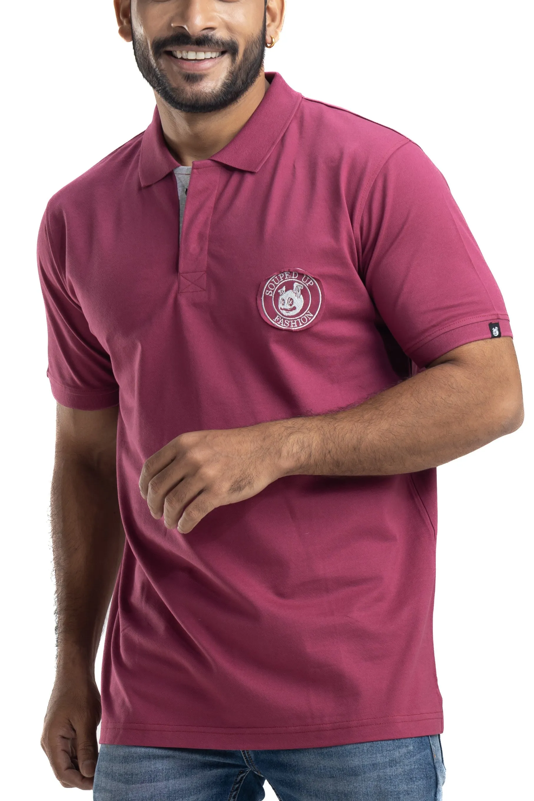 Distinct Solid Sangria Half Sleeves Cotton Polo T-Shirt
