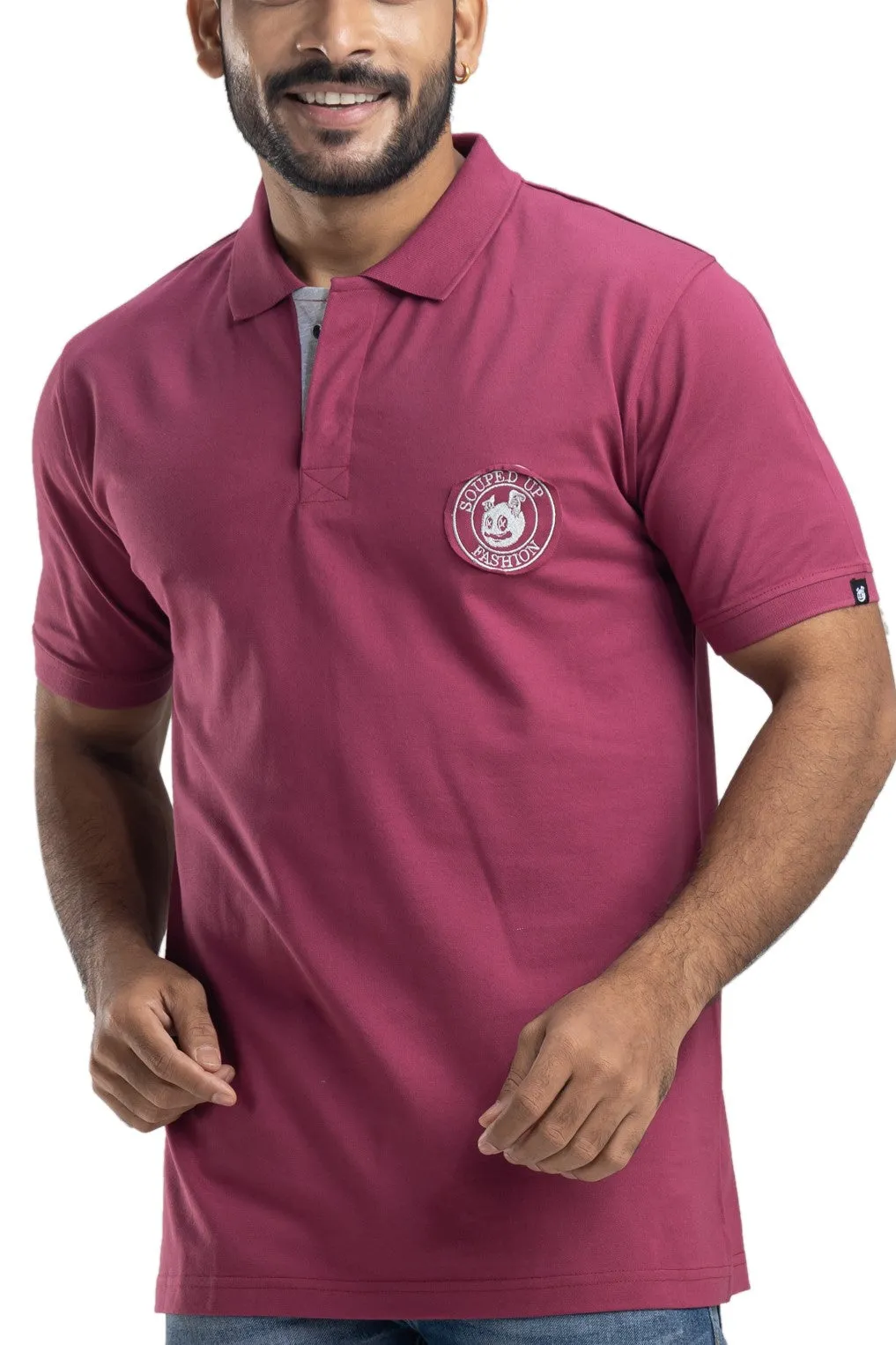 Distinct Solid Sangria Half Sleeves Cotton Polo T-Shirt