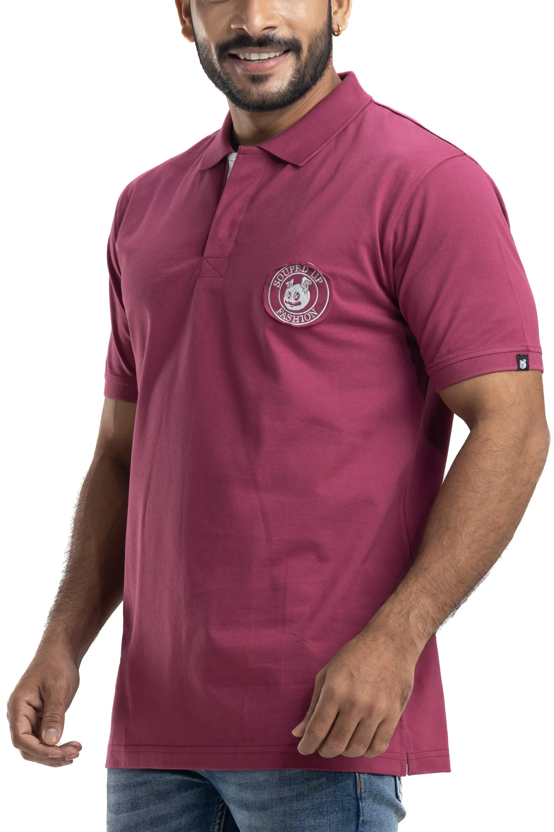 Distinct Solid Sangria Half Sleeves Cotton Polo T-Shirt