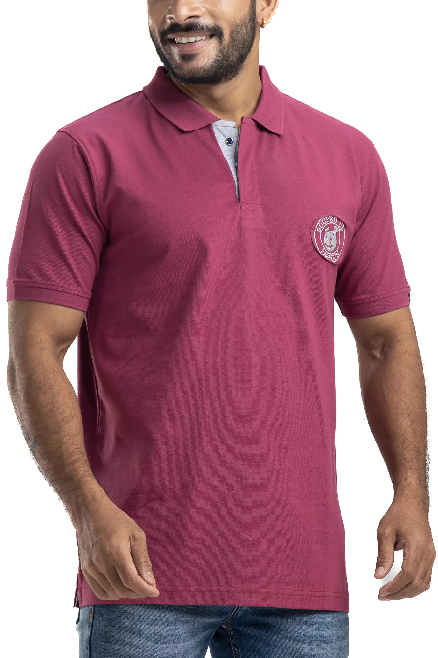 Distinct Solid Sangria Half Sleeves Cotton Polo T-Shirt