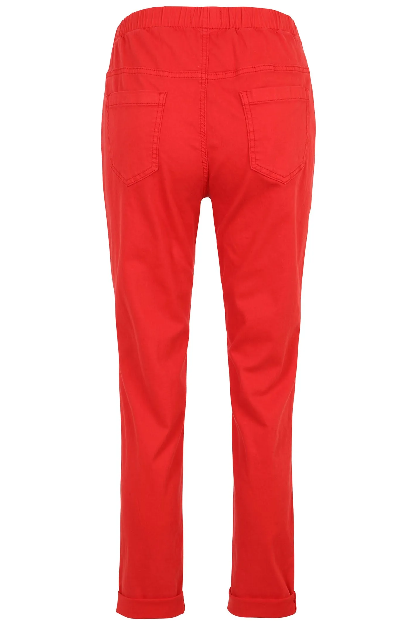 Doris Streich 807 196 32 Red Stretch Cotton Pull-On Turn Up Trousers