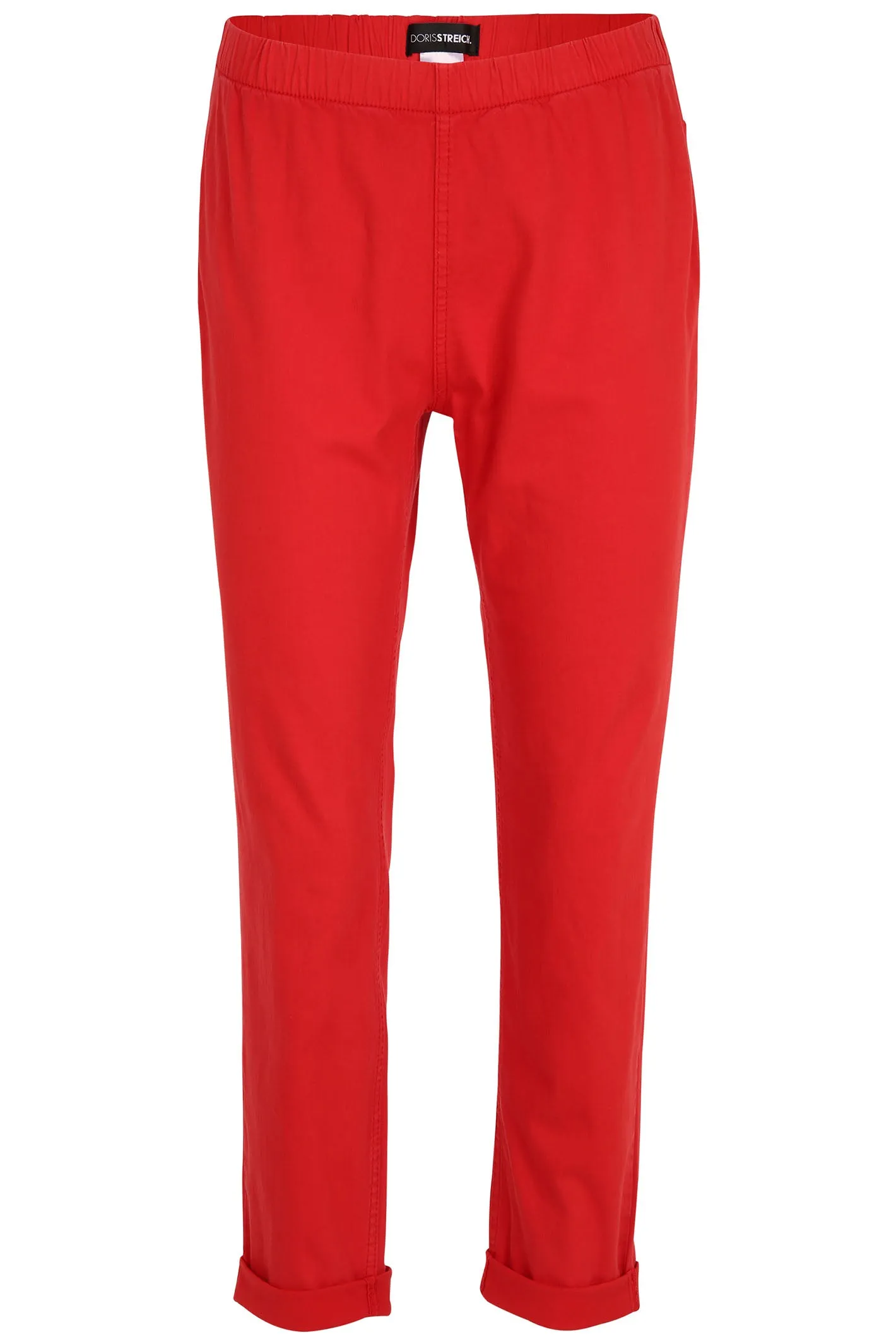 Doris Streich 807 196 32 Red Stretch Cotton Pull-On Turn Up Trousers