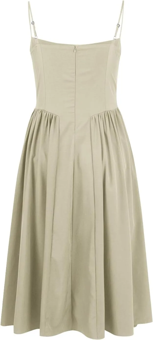 Dresses for Women Elegant Spaghetti Strap Midi Dress Pleated Low Cut Bustier Off Shoulder Dresses