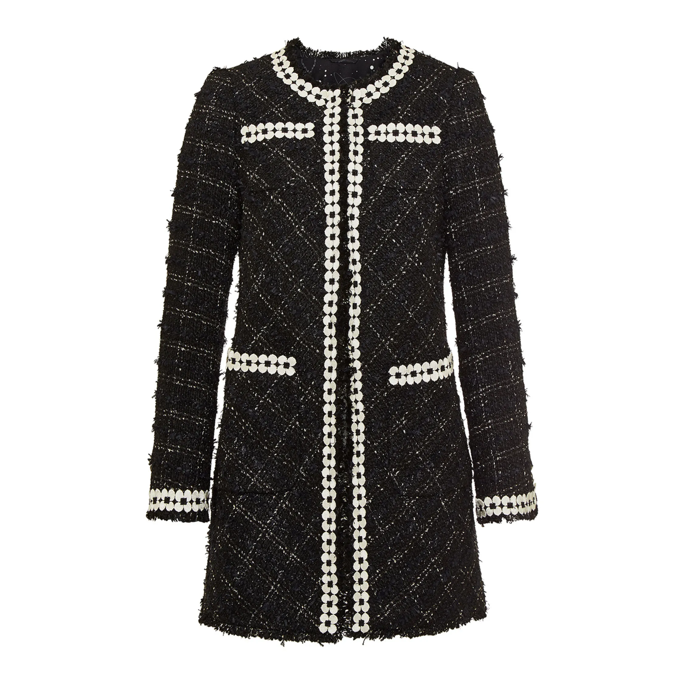 Eyelash Tweed Jacket - Black   White