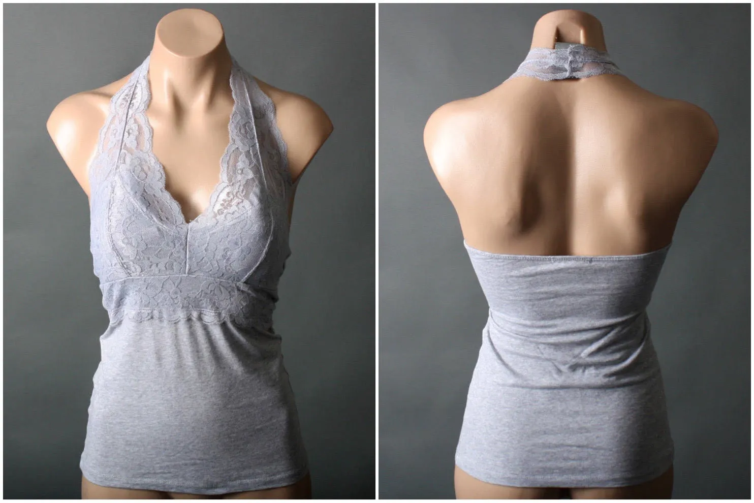 Floral Lace Backless Halter Top with Padding