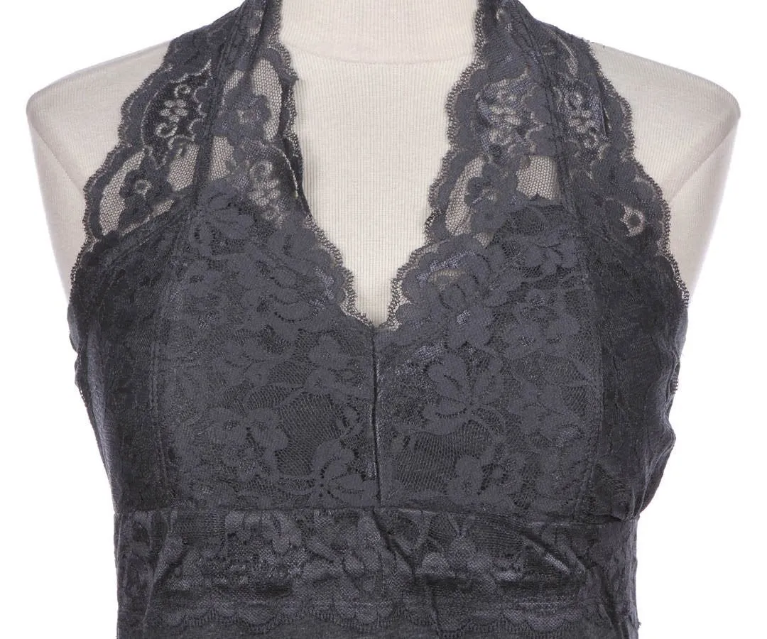Floral Lace Backless Halter Top with Padding