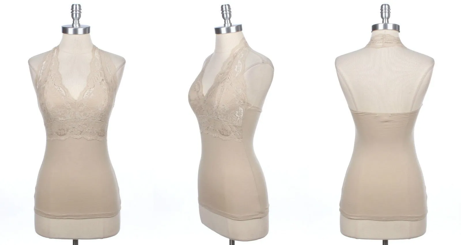 Floral Lace Backless Halter Top with Padding