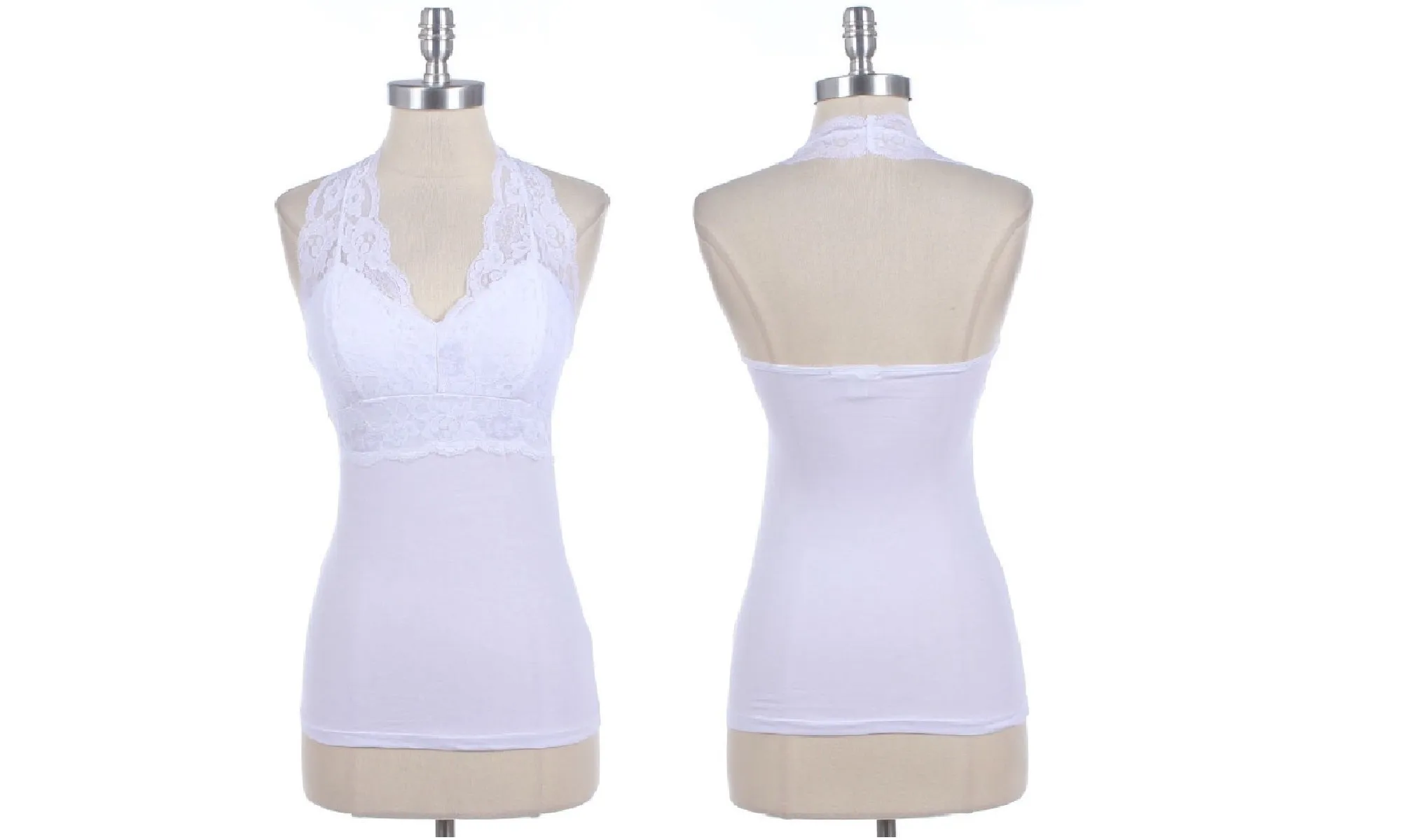 Floral Lace Backless Halter Top with Padding