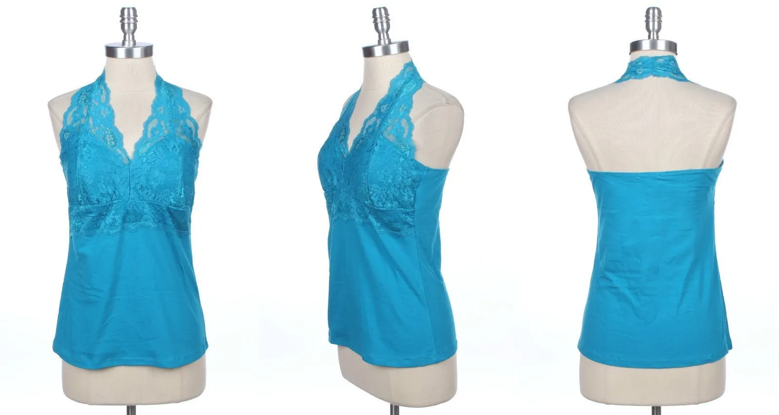 Floral Lace Backless Halter Top with Padding