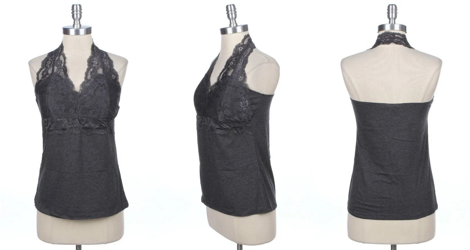 Floral Lace Backless Halter Top with Padding