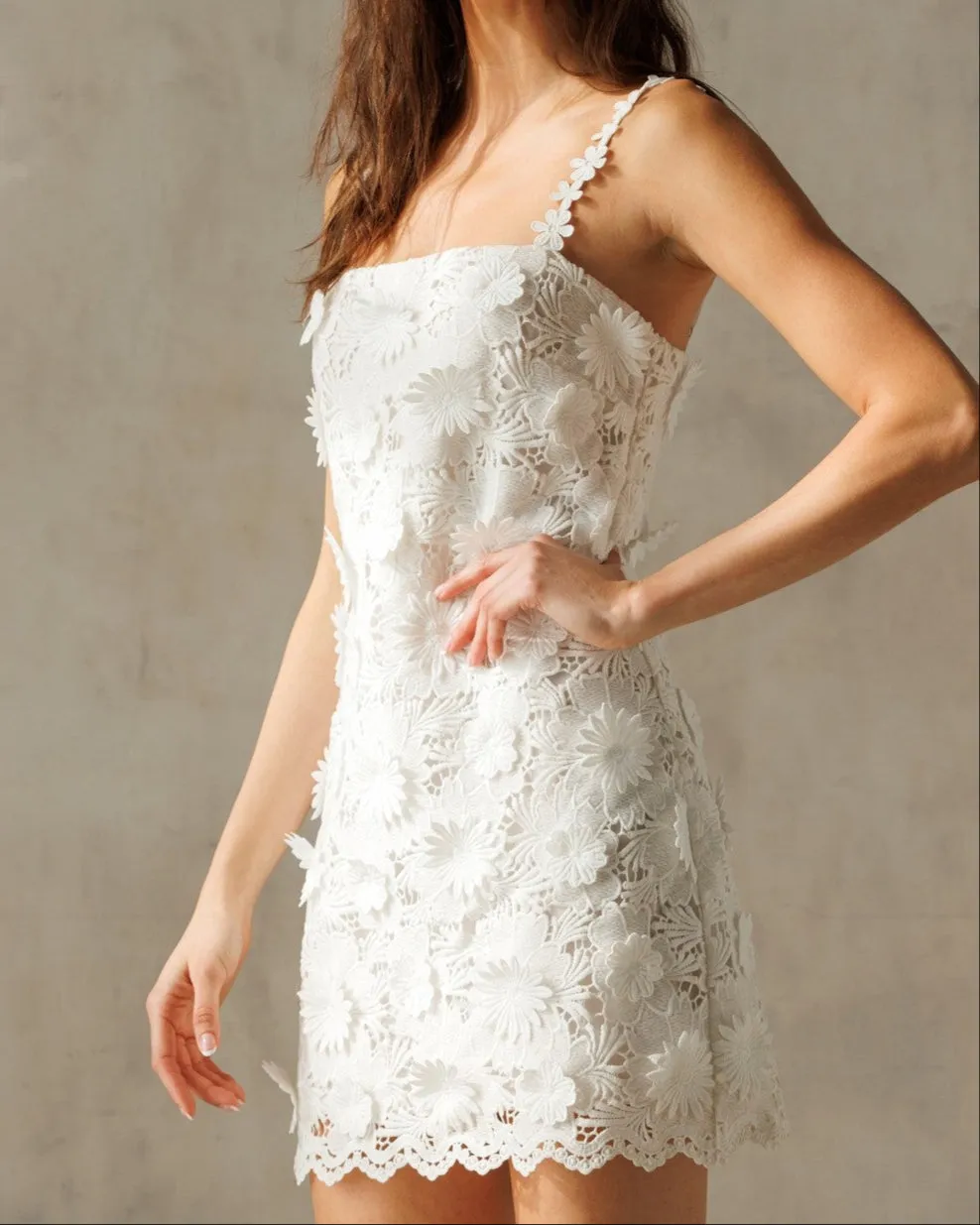 Floral Lace Mini Dress - White
