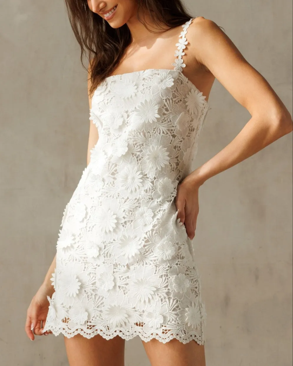 Floral Lace Mini Dress - White