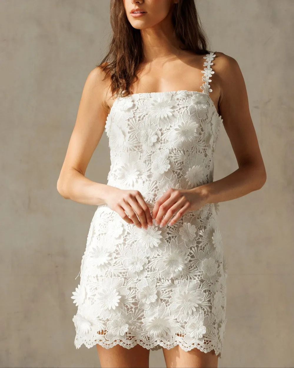 Floral Lace Mini Dress - White