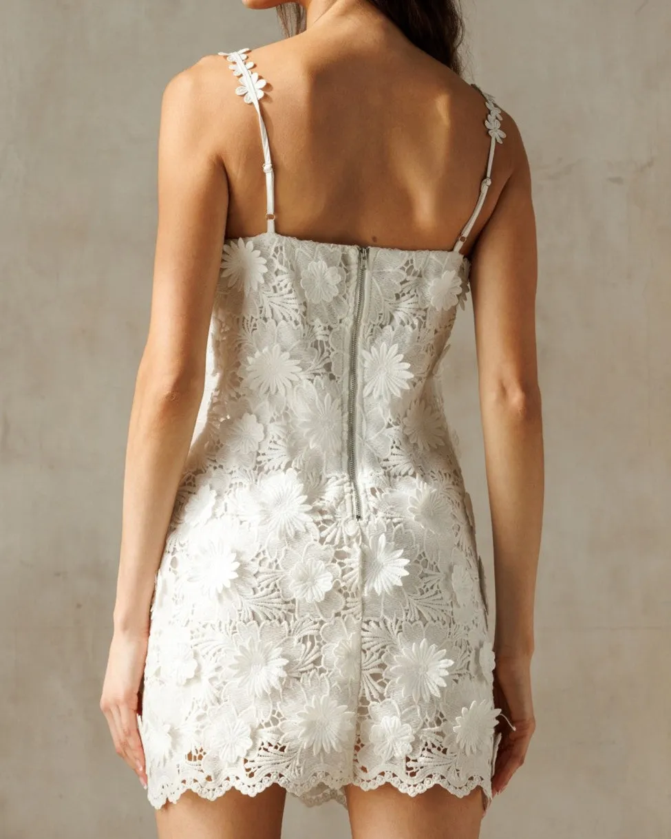 Floral Lace Mini Dress - White