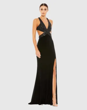 Floral sequin criss-cross bodice gown - Black
