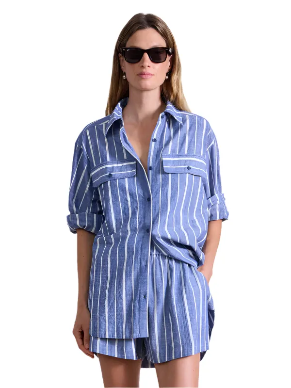 Flowe Pocket Button Up in Chambray Blue