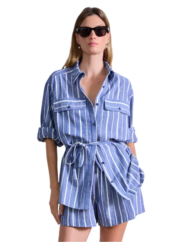 Flowe Pocket Button Up in Chambray Blue