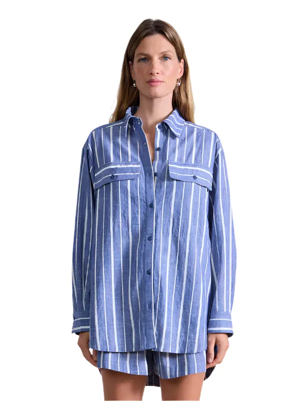 Flowe Pocket Button Up in Chambray Blue