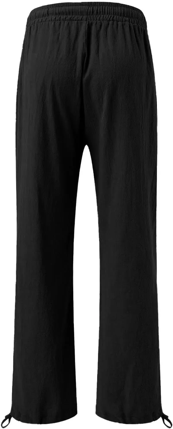 GIERIDUC Womens Linen Pants 2025 Summer Casual Loose Wide Leg Palazzo Pants Business Smocked High Waist Flowy Beach Trousers