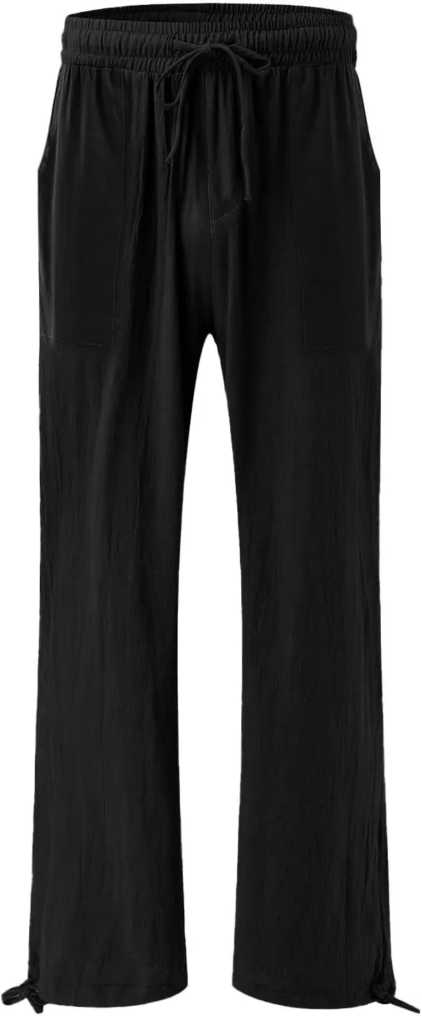 GIERIDUC Womens Linen Pants 2025 Summer Casual Loose Wide Leg Palazzo Pants Business Smocked High Waist Flowy Beach Trousers