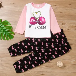 Girls Cherry Letter Printed Long Sleeve Top & Trousers Wholesale Girl Clothing
