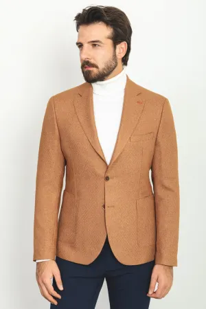 HolloMen Camel Textured Blazer Jacket