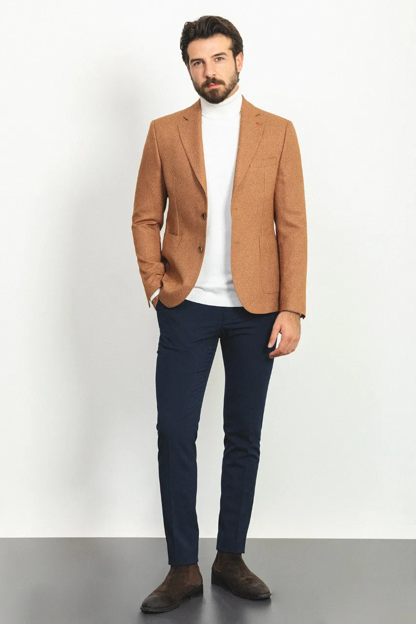 HolloMen Camel Textured Blazer Jacket